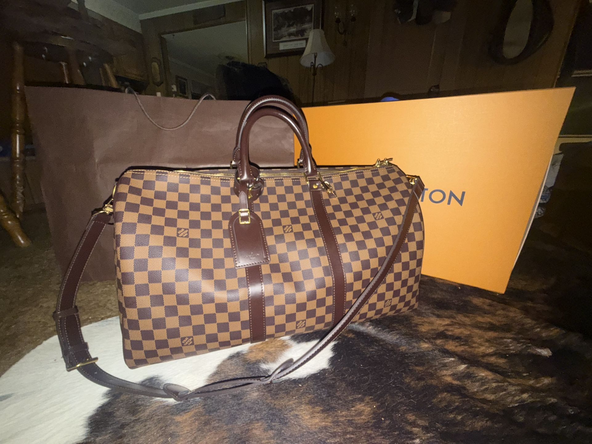 π― Authentic Damier Ebene Keepall 55 Bandolier