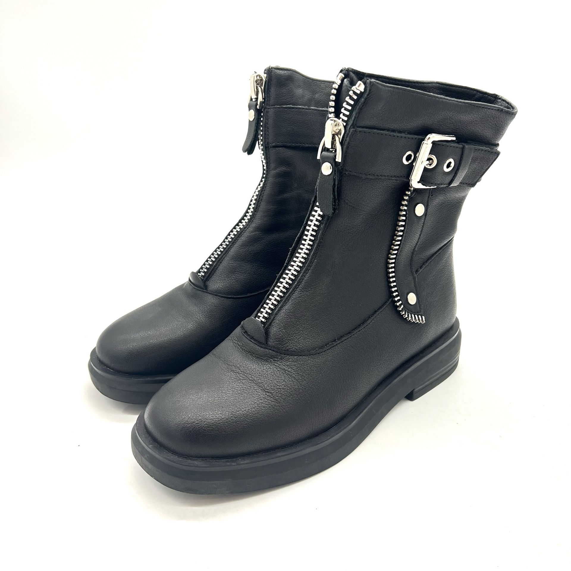 Genuine Leather Fur Boots Ankle Booties Zipper Booties Slipon Boots Combat Boots