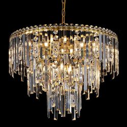 Gold Crystal Chandeliers, 24” Modern Round Chandelier for Dining Room 3 Tiers 12 Lights Ceiling Pendant Light Fixtures Large Ceiling Chandeliers for F