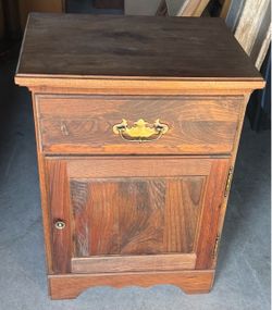 Vintage Wood Nightstand with Drawer and Cabinet.