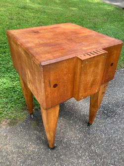 Solid Oak Butcher Block Table on Wheels