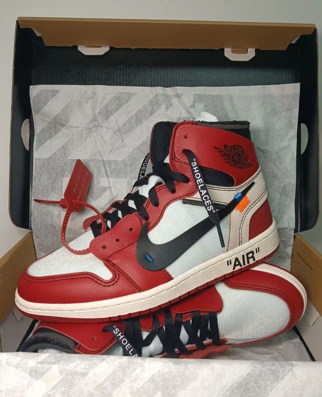 OFF-WHITE x Jordan Air Jordan 1 Retro High The Ten Chicago Chicago Round Toe Lace Up High Top Retro Basketball Shoes Men's and Women's Red 