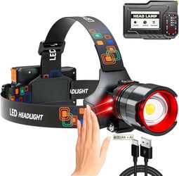 Headlamp 5000 LUMENS LED Rechargeable Head Lamps, Zoomable Headlight with 5 Modes & IPX7 Waterproof, 120° Adjustable Head Lights for Forehead for Outd
