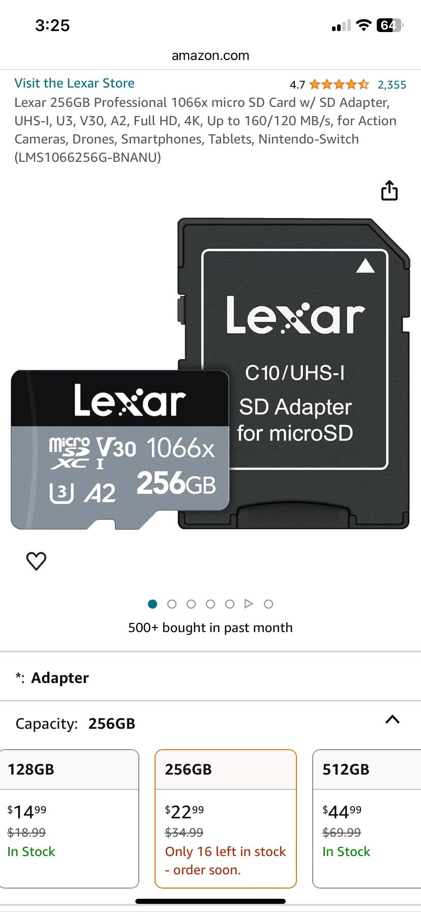 Lexar 256GB Professional 1066x micro SD Card