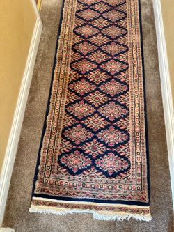 Navy Blue Persian-Style Runner Rug with Fringe