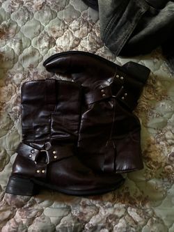 Dark Brown Leather Moto Boots with Buckle Straps