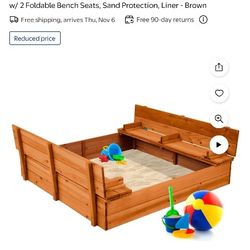 Best Choice Products 47x47in Kids Cedar Sandbox w/ Sand Screen, 2 Benches
Brown 