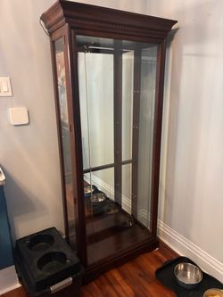 Tall Wood and Glass Curio Display Cabinet