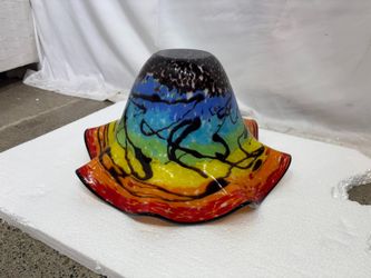 Vibrant Rainbow Hand-Blown Studio Art Glass Centerpiece Bowl