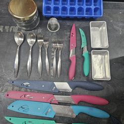 Set Of Kitchen Knives Silverware Small Baking Pans Ice Tray