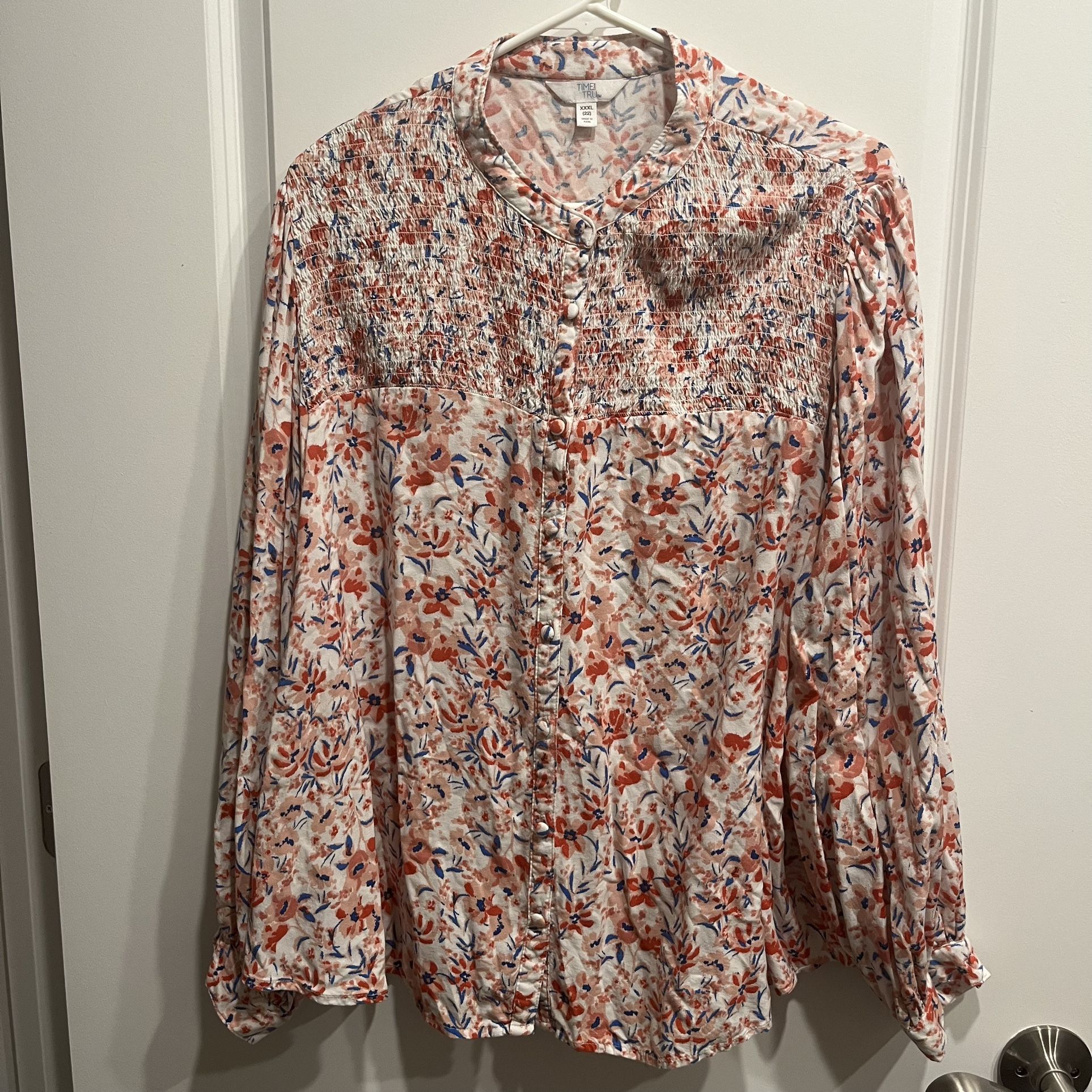 Time & True Floral Smocked Boho Tunic Top Size 22 XXXL. 