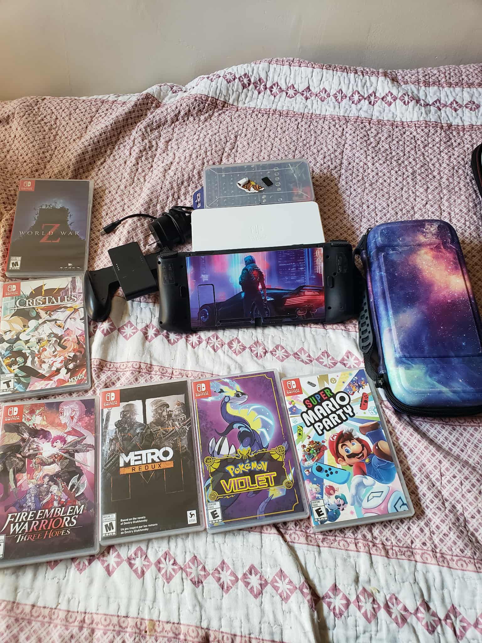 6 Games of $65 each Brand New Games some sealed, with Dock, original charger, case, & all you See Custom Fornite Nintendo Switch V2 128GB combo deal $