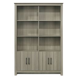 47"W Gray Oak Bookcase Shelf with Cabinet Doors