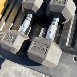 30 lb Rubber Hex Dumbbells (Pair) – Like New 