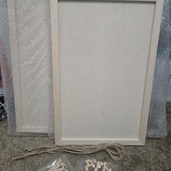 Natural Wood, Cork Bulletin Board with Linen, 16x11 Wood Frame Pin Board Wall Decor x2