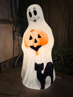 Vintage Empire Ghost With Pumpkin And Black Cat Halloween Blow Mold