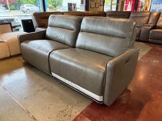 HENREDON Keira Grey Top Grain Leather Zero-Gravity Reclining Sofa