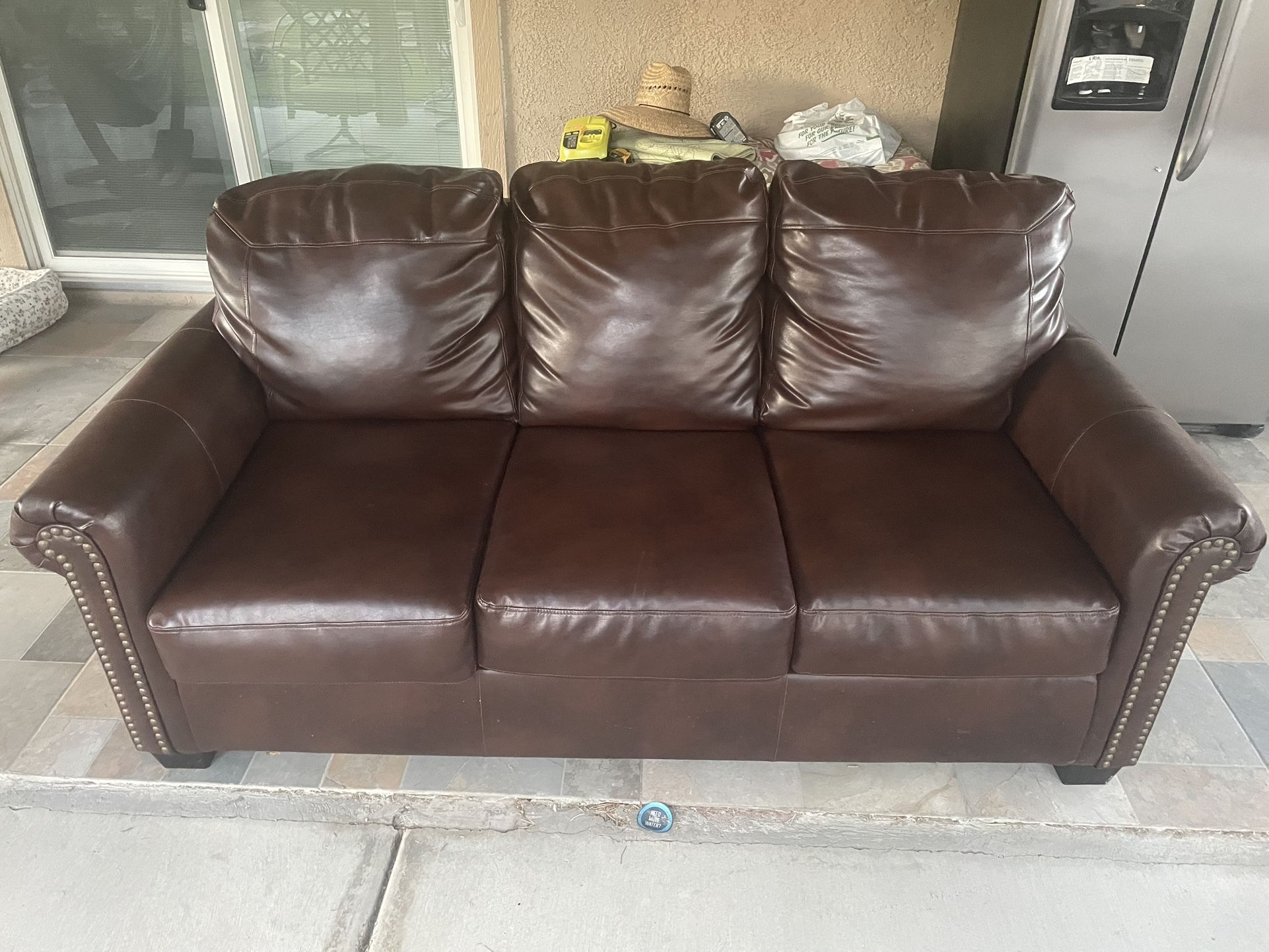 Brown Faux Leather Futon Sofa