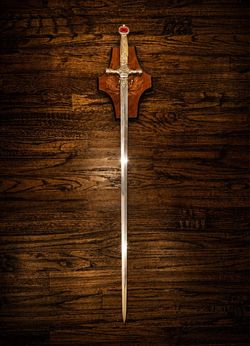 HARRY POTTER GODRIC GRYFFINDOR SWORD RED RUBY W/ WALL PLAQUE 32" MOVIE REPLICA