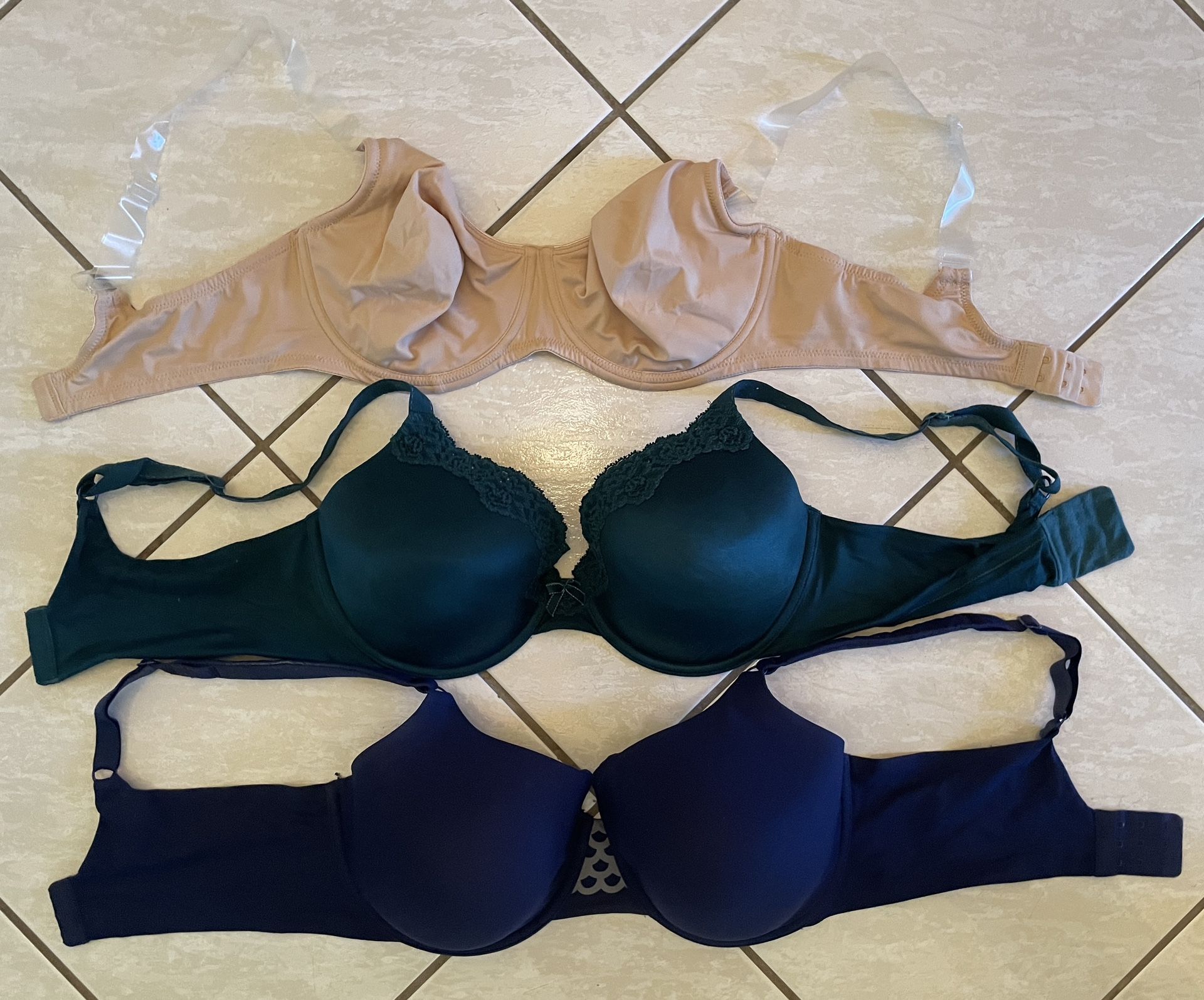 36D Bra Bundle 3-Pack: Olga, Maidenform, Lascana | Navy, Teal, Nude
