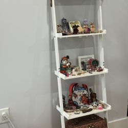 5-Tier Ladder Shelf Wall Leaning Shelf Freestanding White