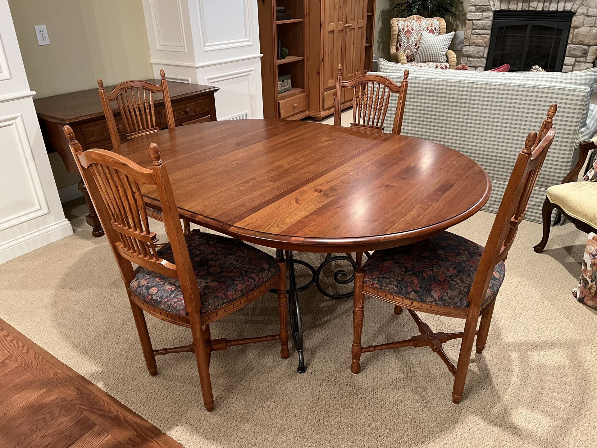 Ethan Allen French Country Dining Table With Forged Iron Base