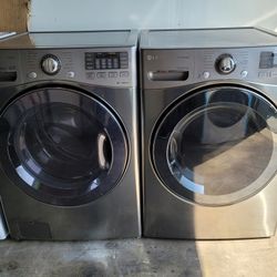 LG Front Load Washer And Stackable Gas Dryer Set In Stainless Steel 