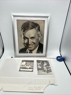 Vintage 1930s Will Rogers Portrait & Wiley Post Photo Ephemera Lot