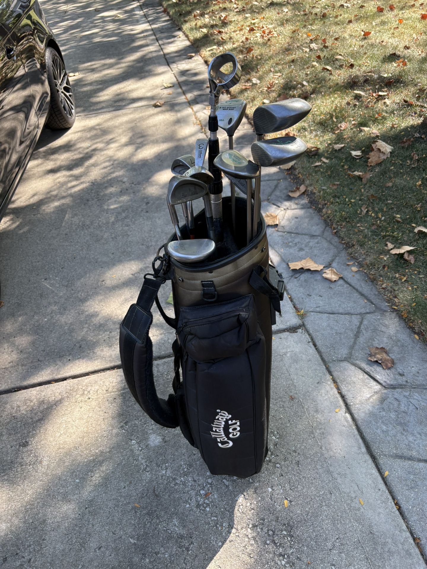 Full set golf clubs Callaway drivers Wilson irons with some Yamaha mixed in Callaway bag Totalist balls and tees included