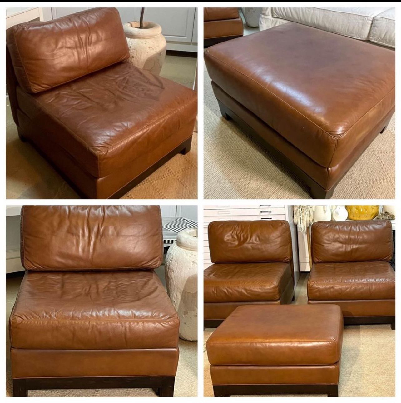 MODERN LEATHER CHAIRS & OTTOMAN 