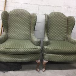 Chairs, Upholstered With Wood Trim