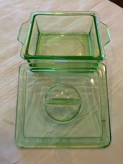 Vtg Anchor Hocking Uranium Glass Cigarette Box "Signed" RARE