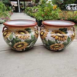 Authentic Mayolica Talavera Orange Sunflower Clay Pots (Planters) Plants. Pottery $65 cada una.