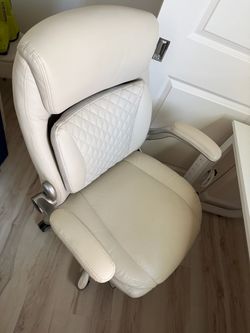 Office Desk Chair with Flip-up Armrests and Adjustable Height, Tilt and Lumbar Support, Cream Bonded Leather