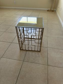 Gold Metal Geometric Side Table with Glass Top
