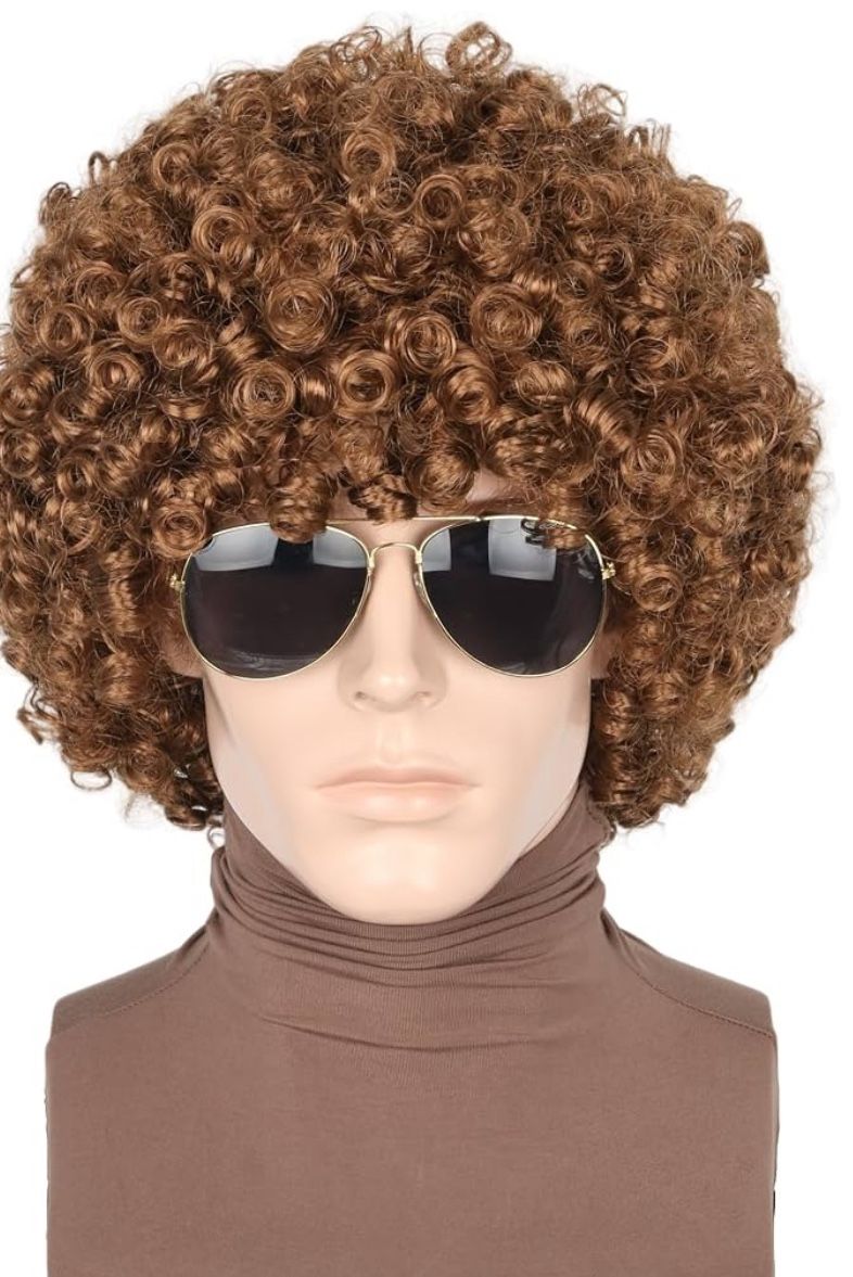 70s 80s Afro Wigs for Men Brown Short Curly Wigs for Women Halloween Disco Rock Wig Hippie Costume Wig
