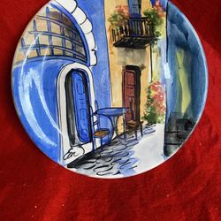 7.5 Inch Handmade Hand Painted Blue Ceramic Wall Hanging Plate Imported From Greece