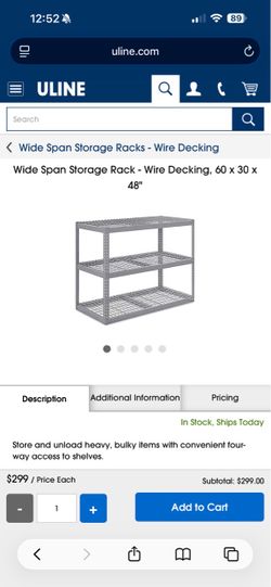 Uline Wide Span Storage Rack with Wire Decking