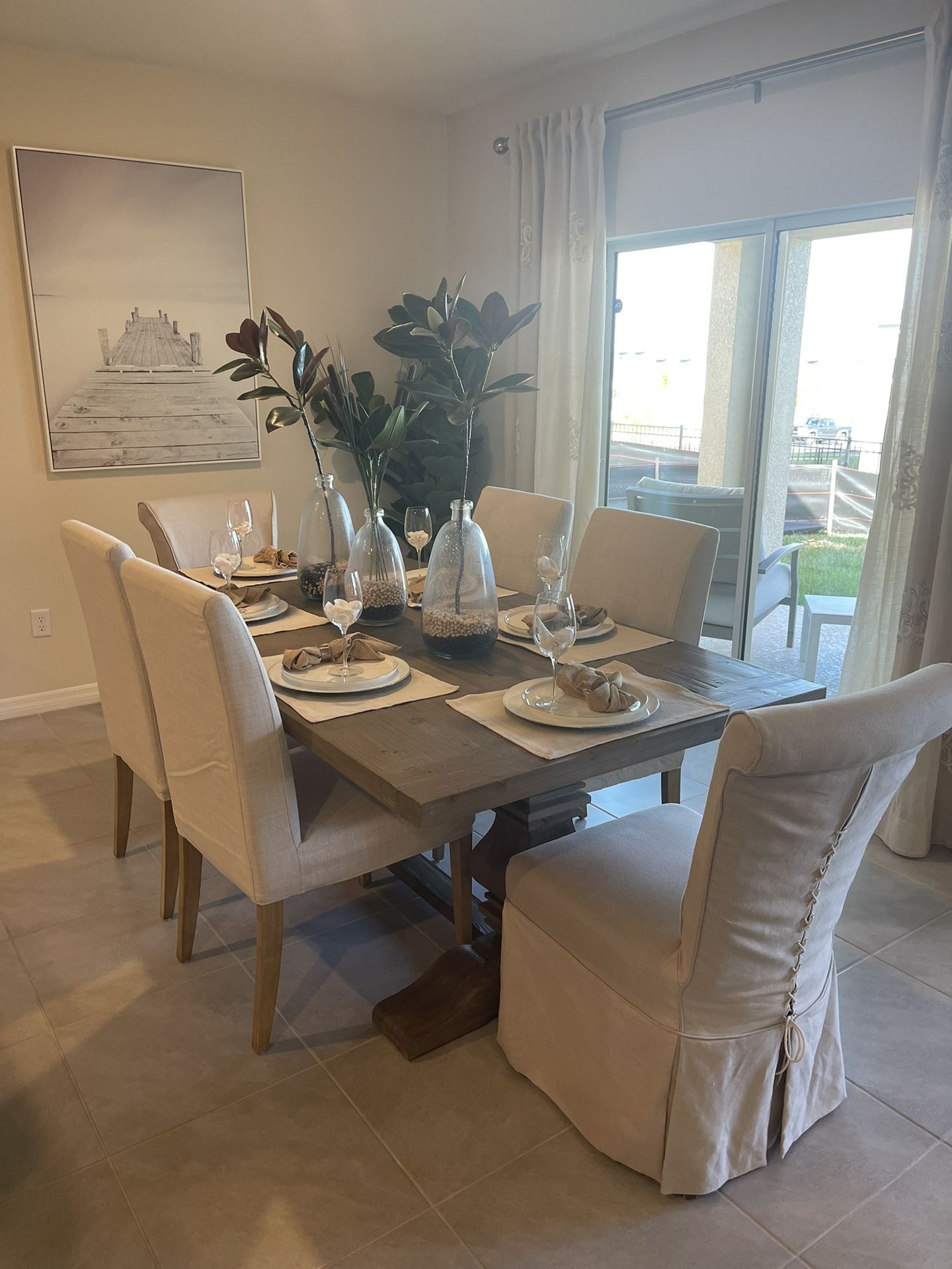 Solid Wood Table & 6 Chairs Used For Staging Purposes Only for Sale