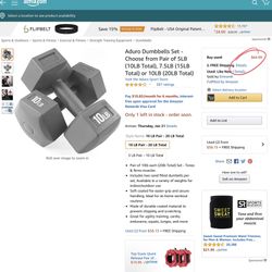 🆕 (2) 10lb Dumbbells / Weights- New In Box