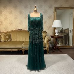 Emerald green beaded dress