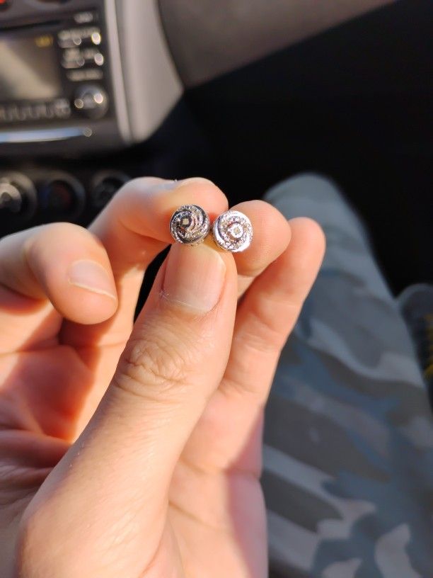 925 Sterling Silver Raw Diamond Round Earrings