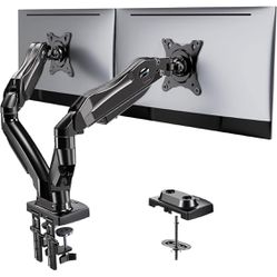 HUANUO Dual Monitor Stand - Adjustable Spring Monitor Desk Mount Swivel Vesa Bracket with C Clamp