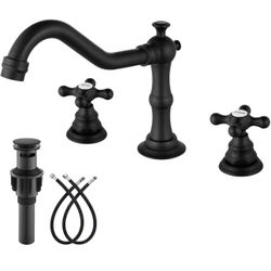 gotonovo Bathroom Faucet 3 Hole 8 Inch Widespread Bathroom Sink Faucet 2 Cross Handles Vintage Lavatory Vanity Mixer Tap with Pop Up Drain, HOT Cold L