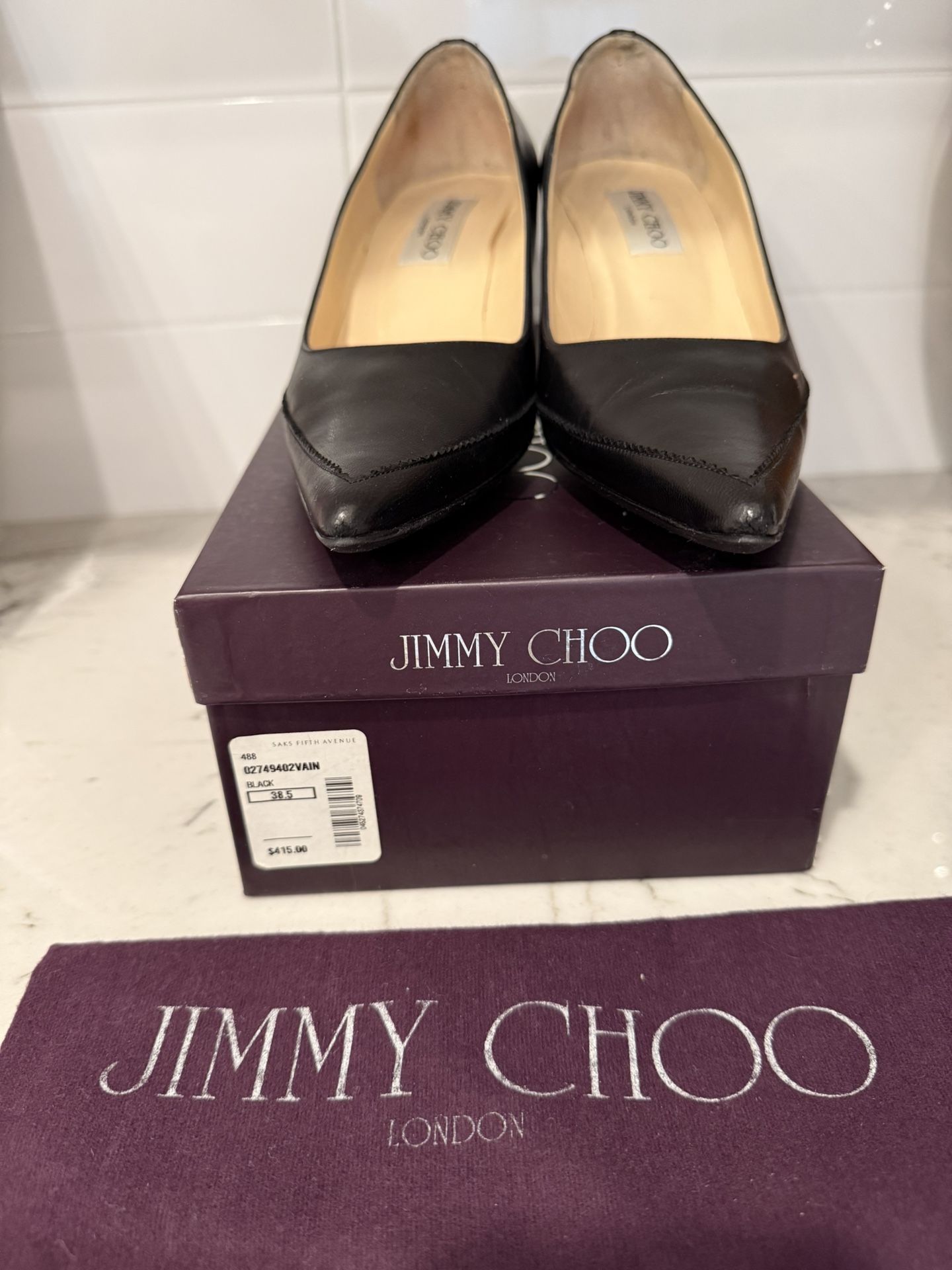 Jimmy Choo Women’s Black Leather Pumps, 38.5