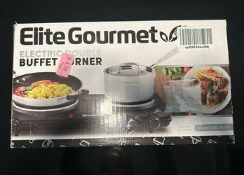 Elite Gourmet EDB-302BF Countertop Double Cast Iron Burner, 1500 Watts Electric Hot Plate, Temperature Controls, Power Indicator Lights, Easy to Clean