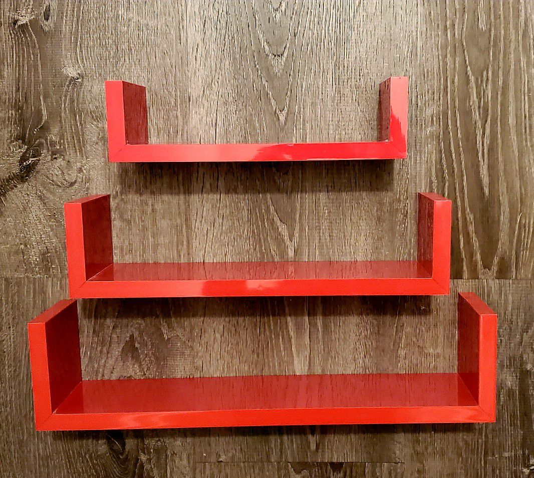 Red floating shelves
