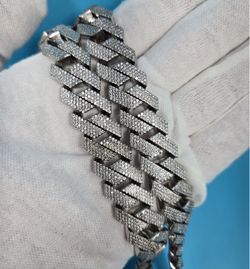 925 Sterling Silver 22" Iced Cuban Link Chain 15mm 25.12 CTW 305.8g Heavy