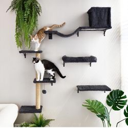 Wood Cat Wall Shelves Climbing Wall with Scratching Post Bridge New Condition in Box 