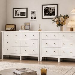 2PCS, 6 Drawer Double White Dresser for Bedroom, Modern Dresser Wood Storage Cabinet with Classic Ha